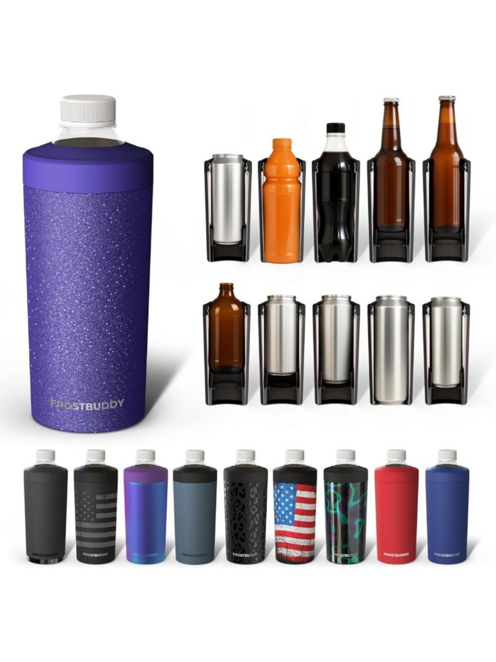 Insulated Can Cooler for 12-24 oz Cans - Stylish Purple Glitz Design